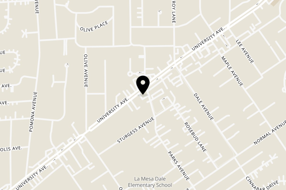 Map showing the location of Nachos Jr Taco Shop on 7589 University Ave in La Mesa
